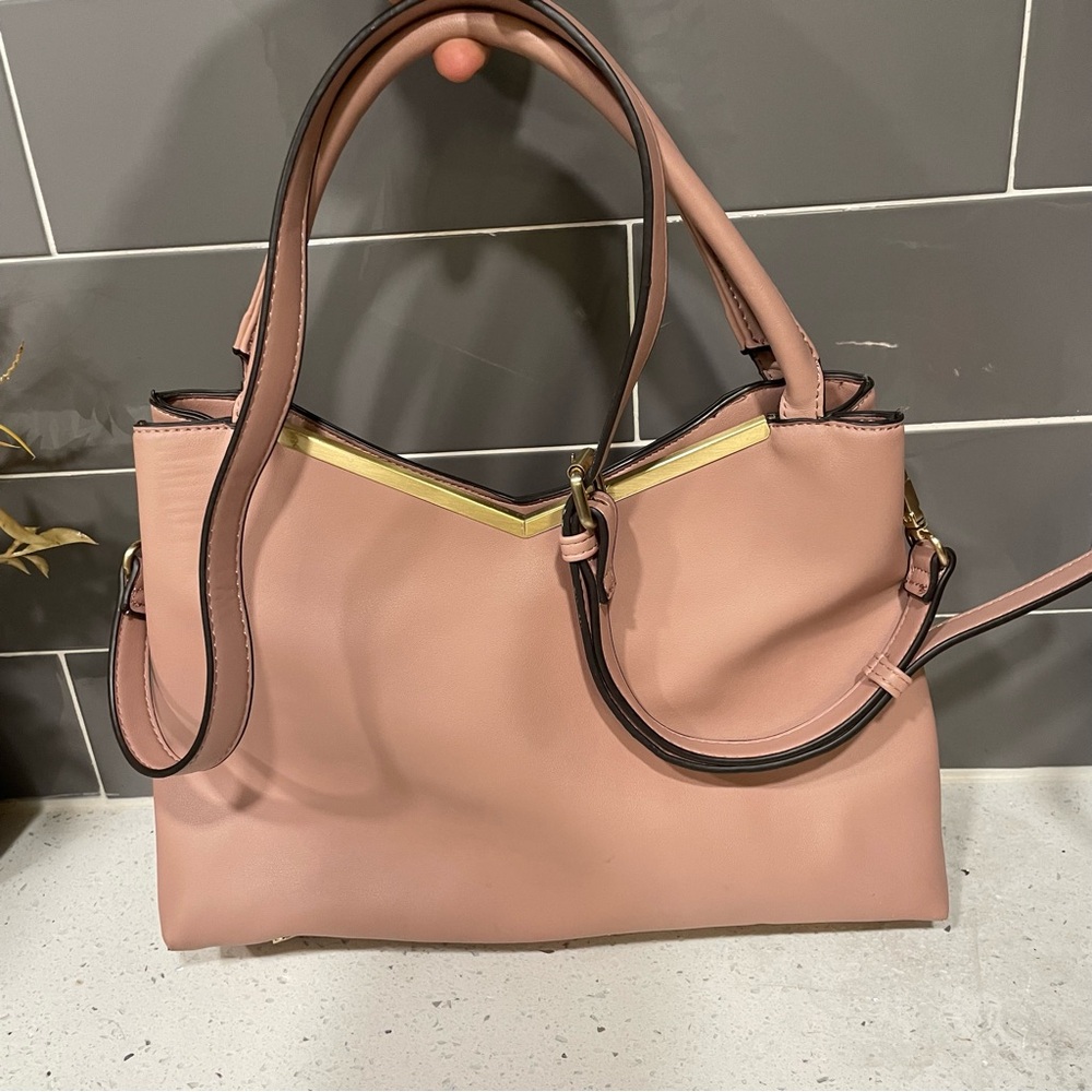 Sole Society Pink Faux Leather Crossbody Bag Purse Top Gold Detail